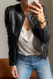 Anokhinaliza PU Leather Round Neck Long Sleeve Jacket