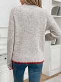 Anokhinaliza Perfee Contrast Heart Round Neck Long Sleeve Sweater