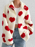 Anokhinaliza Heart Zip Up Drop Shoulder Furry Jacket