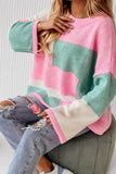 Anokhinaliza Color Block Round Neck Drop Shoulder Sweater