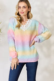 Anokhinaliza BiBi Rainbow Gradient Crochet Deetail Sweater