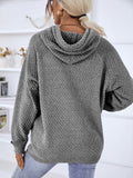 Anokhinaliza Texture Drawstring Long Sleeve Hooded Sweater