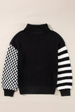 Anokhinaliza Striped & Checkered Turtleneck Dropped Shoulder Sweater