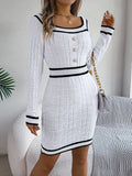 Anokhinaliza Contrast Trim Long Sleeve Sweater Dress