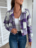 Anokhinaliza Perfee Plaid Button Up Drop Shoulder Cropped Jacket