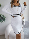 Anokhinaliza Contrast Trim Long Sleeve Sweater Dress