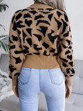 Anokhinaliza Leopard Round Neck Dropped Shoulder Sweater