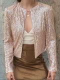 Anokhinaliza Full Size Sequin Open Front Cropped Jacket