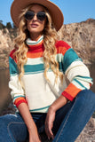 Anokhinaliza Contrast Striped Turtleneck Dropped Shoulder Sweater