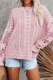 Anokhinaliza Openwork Round Neck Long Sleeve Sweater