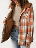 Anokhinaliza Plaid Snap Down Plush Hooded Jacket