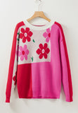 Anokhinaliza Flower Color Block Round Neck Sweater