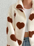 Anokhinaliza Heart Zip Up Drop Shoulder Furry Jacket