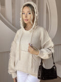 Anokhinaliza Drawstring Fringe Hem Long Sleeve Hooded Sweater