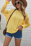 Anokhinaliza Openwork Round Neck Long Sleeve Sweater