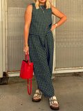 Anokhinaliza Lovelet Plaid Round Neck Sleeveless Top and Pants Set