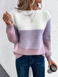 Anokhinaliza Color Block Drop Shoulder Long Sleeve Sweater