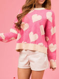 Anokhinaliza Valentine’s Day Fuzzy Heart Round Neck Long Sleeve Sweater