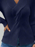 Anokhinaliza Twist Front Ribbed Long Sleeve Sweater