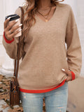 Anokhinaliza Devine Contrast Trim V-Neck Dropped Shoulder Sweater