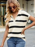 Anokhinaliza Striped Johnny Collar Cap Sleeve Sweater