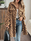 Anokhinaliza Leopard Button Up Long Sleeve Fuzzy Coat