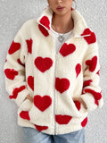 Anokhinaliza Heart Zip Up Drop Shoulder Furry Jacket