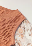 Anokhinaliza Cable Knit Round Neck Flounce Sleeve Sweater