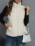 Anokhinaliza Zip Up Turtleneck Sherpa Vest Coat with Pockets