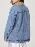 Anokhinaliza Button Up Collared Neck Plush Denim Jacket