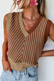 Anokhinaliza Striped Contrast V-Neck Sweater Vest