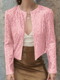 Anokhinaliza Full Size Sequin Open Front Cropped Jacket