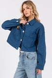 Anokhinaliza bytos Button Down Cropped Denim Jacket with Patch Pockets