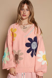 Anokhinaliza POL V-Neck Long Sleeve Flower Fringe Sweater