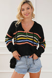 Anokhinaliza Striped Zip Up Hooded Sweater Cardigan