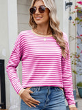 Anokhinaliza Striped Contrast Round Neck Long Sleeve Sweater