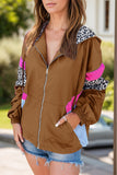 Anokhinaliza Leopard Zip Up Long Sleeve Hooded Jacket