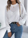 Anokhinaliza Openwork Round Neck Long Sleeve Knit Top