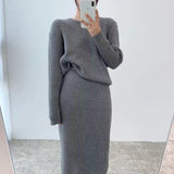 Anokhinaliza alt black girl  going out Winter 2 Piece Dress Set Women Elegant Knitted Suits Sweater Korean Style Solid Pullover + Casual Midi Dress Tracksuits