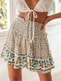 Anokhinaliza Smocking elastic high waist short skirts women Bohemian floral print skirts female Casual beach wear summer skirts