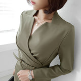 Anokhinaliza  Women Elegant Office Lady Commuting Suit Dress With Belt Autumn Full Sleeve Dress Knee-Length Fashion Vestidos
