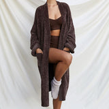 NewAsia Winter Knitted Cardigan Pocket Oversized Sweater Women Warm Long Coat Brown Loose Jacket Vintage Casual Clothes