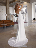 Anokhinaliza Wedding Dresses Bridal Bead Side Slit Bridal Gowns Long Sequin Robe De Mariée New Zipper Back White Prom Dress