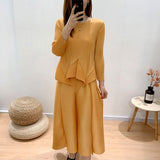 Anokhinaliza Green Beige Suit Round-neck Pleated Loose Casual Pullover Long-sleeved Top+ankle-length Skirt Female Fashion Tide 2A1446