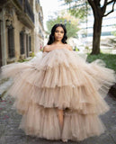 Anokhinaliza prom dresses tutu quince dresses  dama dressesFashion Hi Low Puffy Tiered Tulle Women Drsee Plus SizeTo Party Dresse Pretty Tulle Dressing Royal Blue Tutu Women Orchid Dress