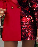 Anokhinaliza  Women Office Dress Colorblock Patchwork Long Sleeve Blazer Dress V Neck Sequins Double Breasted Blazer Dress