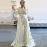 Anokhinaliza prom dresses tutu quince dresses dama dressesLace Beaded Ivory Moroccan Caftan Dress Long Sleeves Islamic Dubai Saudi Arabic Formal Evening Dress Abaya Prom Dress