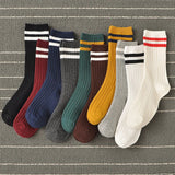 Anokhinaliza Socks Women Woman Korean Version Japanese Striped Cotton Tube Pile Socks Spring Ins Tide Socks College Style Skarpety Cotton Sox