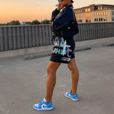 Anokhinaliza Sports Shorts Women Elastic Loose Casual Knee Length Sweatpant New Fashion Graffiti Print Street Style Sweat Shorts Female