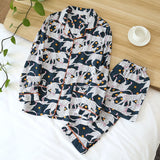 Spring and autumn ladies cute cartoon floral viscose fiber pajamas two-piece long-sleeved home service cotton summer thin shorts